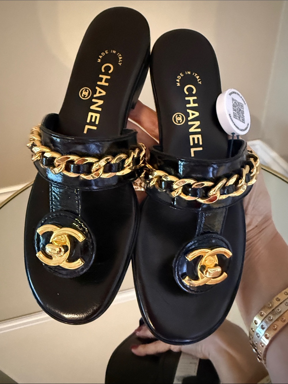 CHANEL Turnlock gold chain sandals size 36.5 - Picture 15 of 17